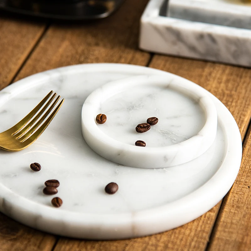 stonekocc Brand Customized Natural Marble Nordic Round Fruit Dessert Wash Table Jewelry Tray Light Luxury Home Decoration