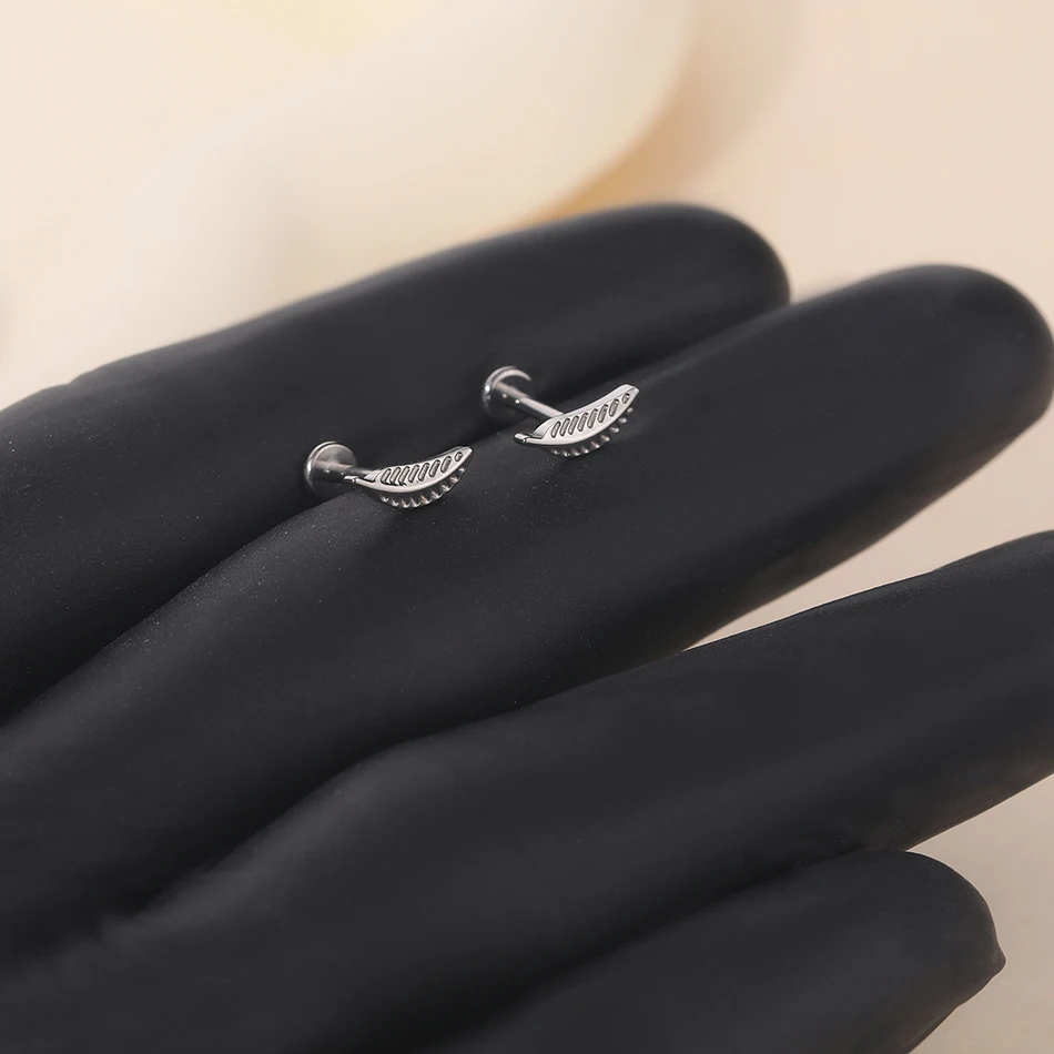 Lingchee ASTM F136 Titanium 16G Leaf Cartilage Stud Earring Feather Tragus Helix Medusa Monroe Ear Lobe Flat Piercing Jewelry