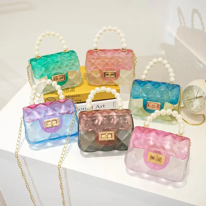 2022 Spring Summer Colorful Small Jelly Girls Sling Chain Hand Bags Mini shoulder  Pvc Kid Bag Purses