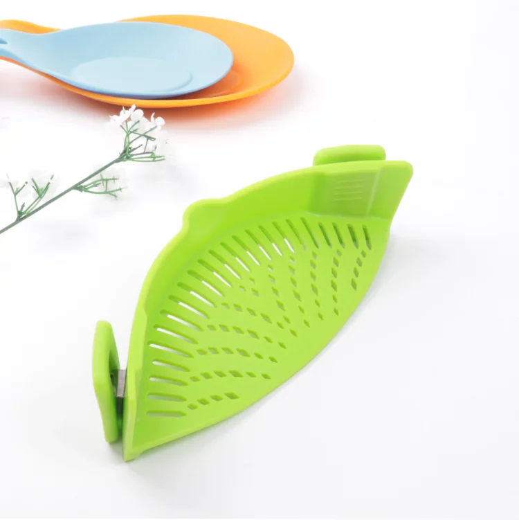 Clip On Kitchen Heat Resistant Silicone Flat Strainer For Pot