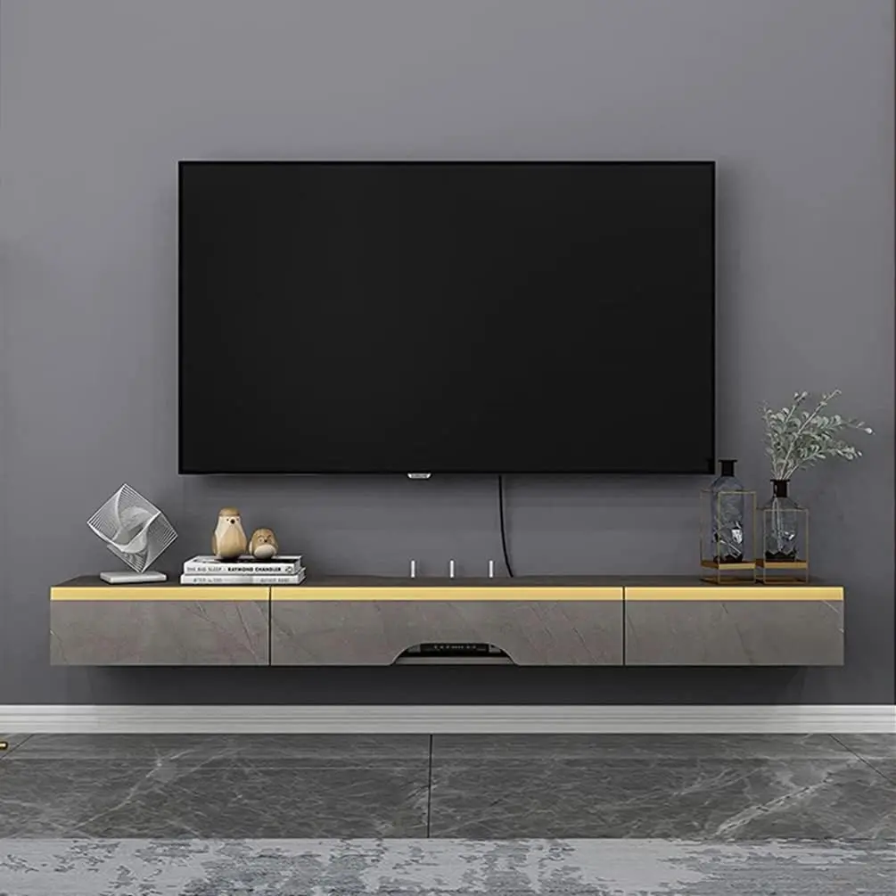 Wall Mounted TV Cabinet Floating Shelves with 2 Doors Modern Media Console Center TV Bench for Living Room & Office