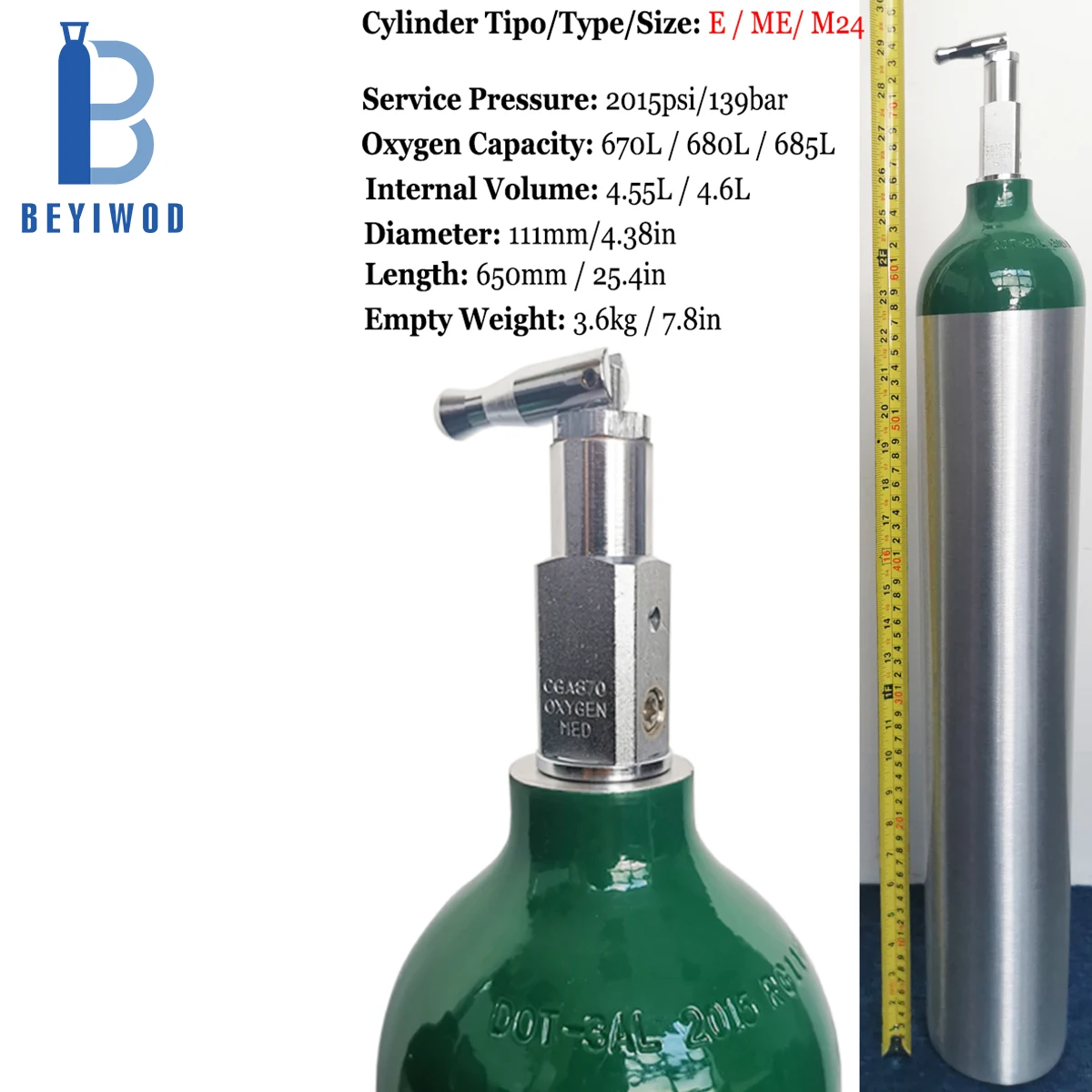 Portable Medical Aluminum Oxygen Cylinder Medical MD ME 2.75L 4.55L Oxygen Cylinder Oxygen Gas Cylinder