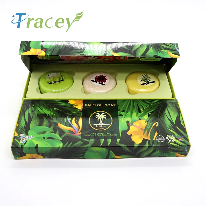 Malaysia Cardboard 3pcs Palm Oil Soap Natural Soap Bars Bath Body Gift Pack Cartoon Shape Soap For Home