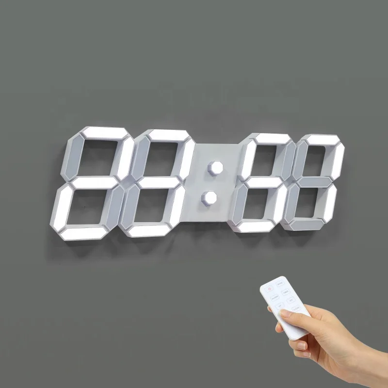 Remote Control 3D LED Digital Wall Mounted Clock Home Decoration Three Alarms Timer Temperature Wall Clock