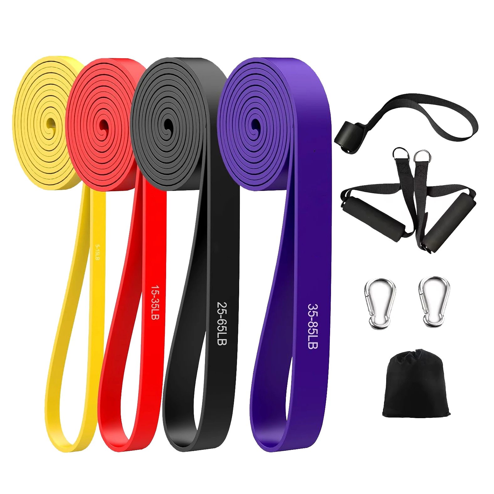 2024 Amazon Hot Sale 4 Pieces Set of Natural Latex Door Anchor Resistance Bands with Handles Fitness Exercise Bands Set