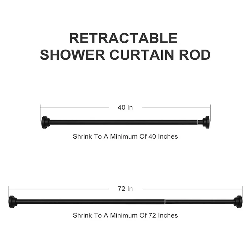 Black 40 Inches To 72 Inches Tension Adjustable Shower Curtain Rod