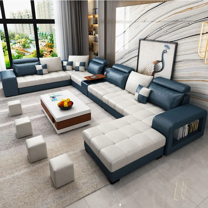 Simple modern fabric sofa set L-shaped wash-free sofa 7 seater large living room whole sofa set