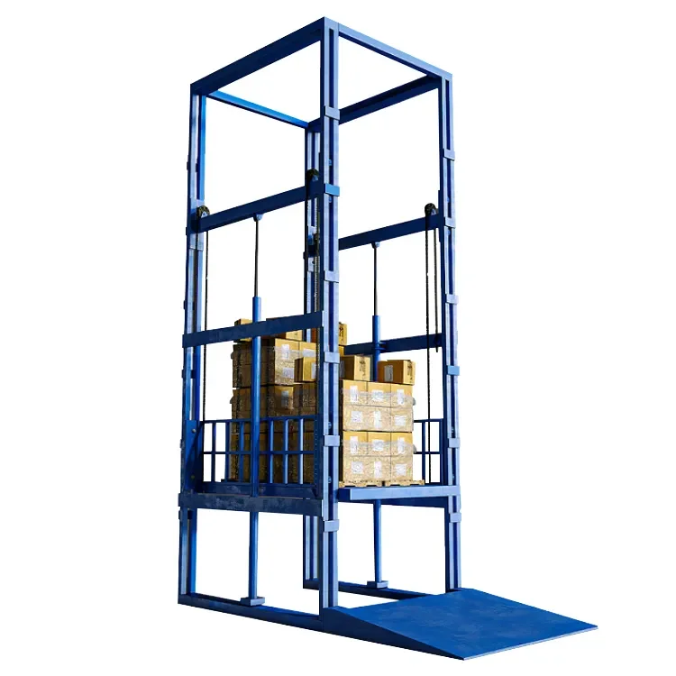Haokun electric industrial leading-rail warehouse cargo lift hydraulic electric lift platform for sale