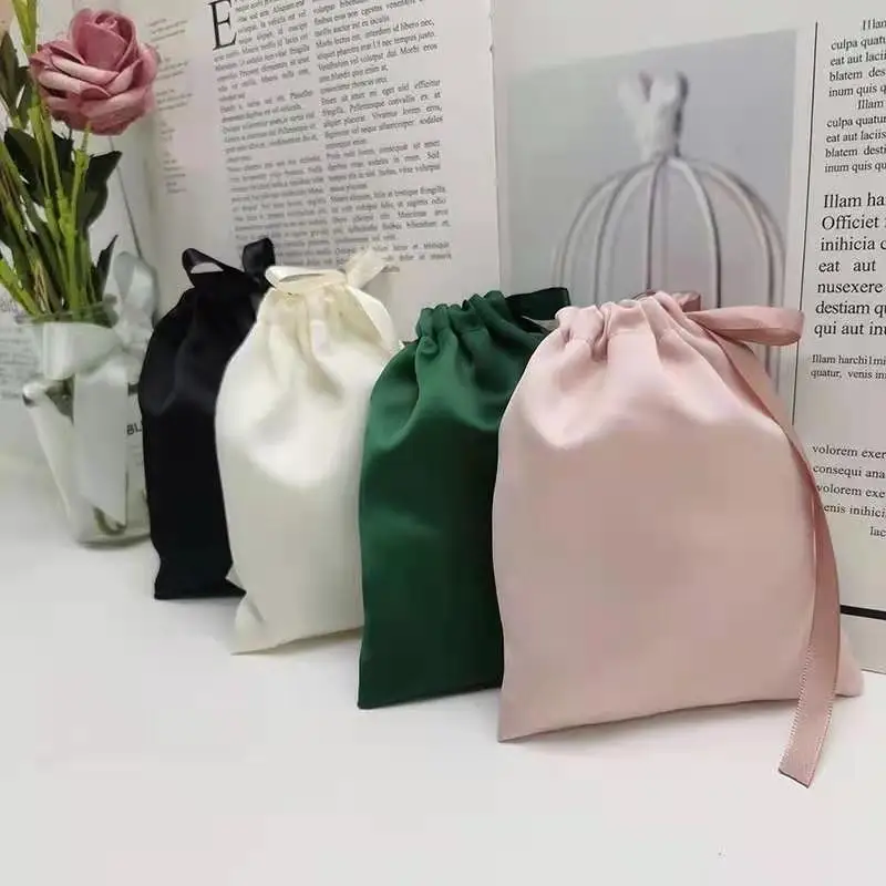Cheaper factory price satin wig pouch bag custom logo satin bag packaging for jewelry