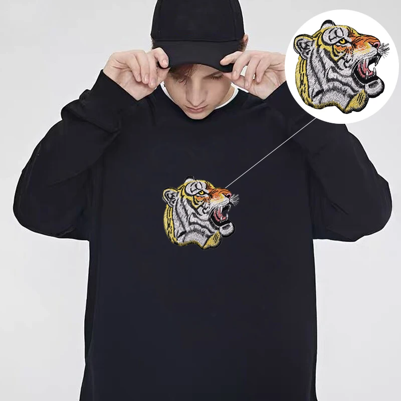 Stock wholesale patch custom tiger animal logo iron on jacket hoodie embroidery patches