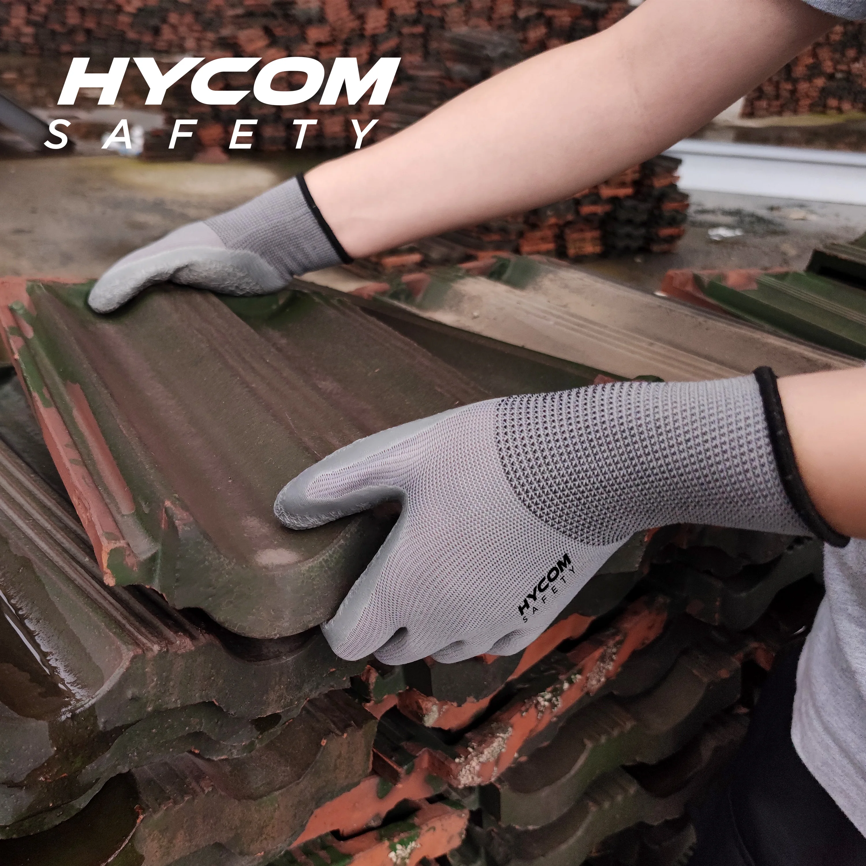 HYCOM P13CL wrinkled latex coated on 13 gauge grey polyester cotton liner latex gloves price