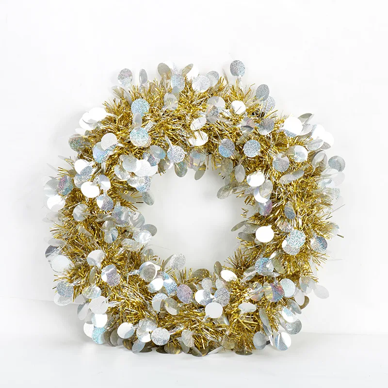 30cm Christmas Party Green Foil Tinsel Holly Wreath Door Wall Decoration