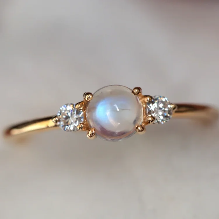 Minimalist silver 925 stone jewelry natural round blue moon stone diamond gem stone jewelry ring