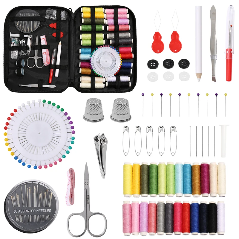 JC 131 Pcs Black Sewing Tool Accessories Needlework Set Portable Travel Needle And Thread Kit Bag