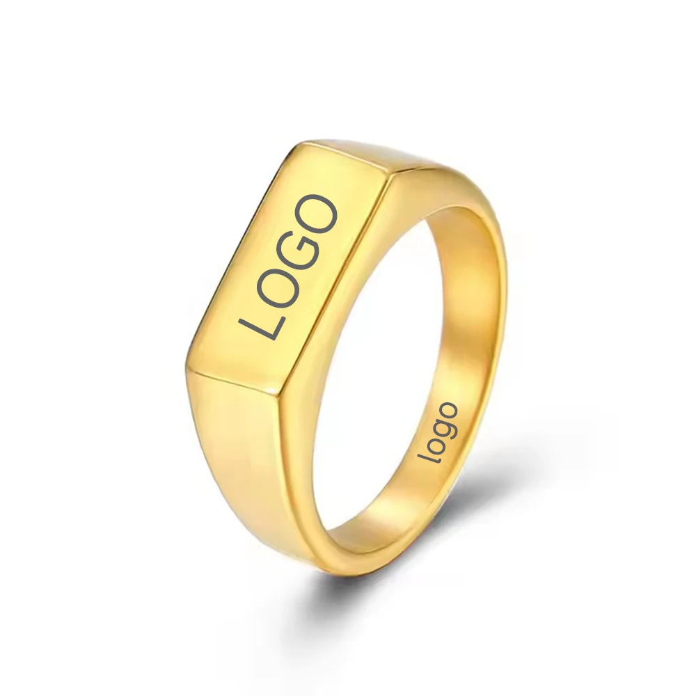 ShuoyeW 8mm Stainless Steel Ring Ancient Silver Gold Black Foundation Rectangular Smooth Seal Stainless Steel finger ring 768