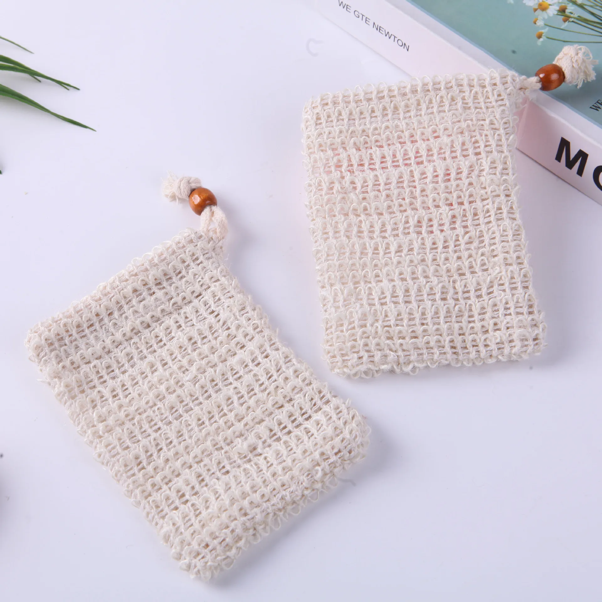 Sisal Soap Saver Pouch with Drawstring Exfoliating Bar Holder Hand Made Soap Mesh Bag Soap Saver for Shower