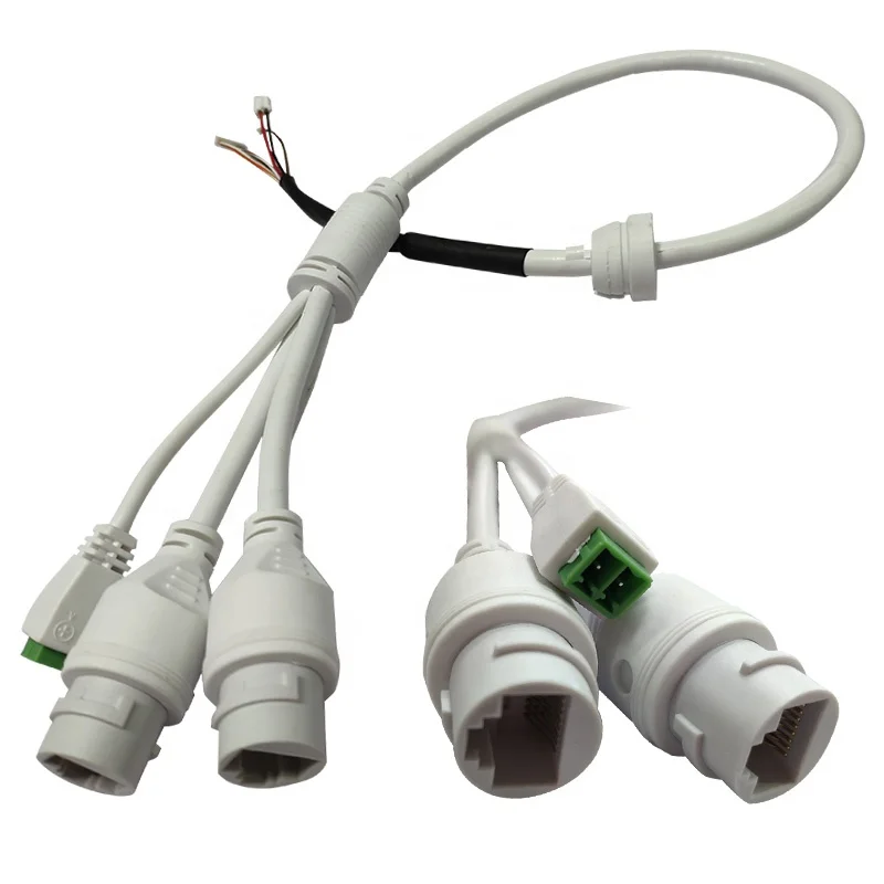 Customized security line IP CCTV camera cable assembly connector RJ45 female and DC plug cable CCTV