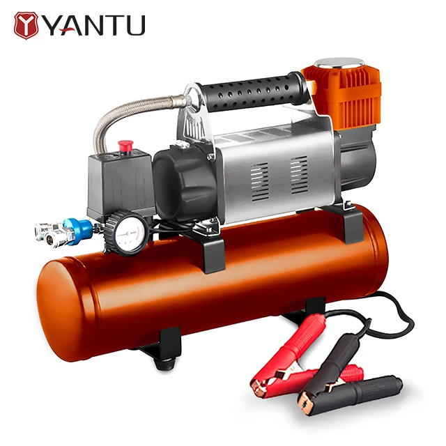 YANTU AM48 DC12V OR DC24V 60MM cylinder Heavy duty Metal car air pump max outlow 160L/min with 8L tank compressor tire inflators