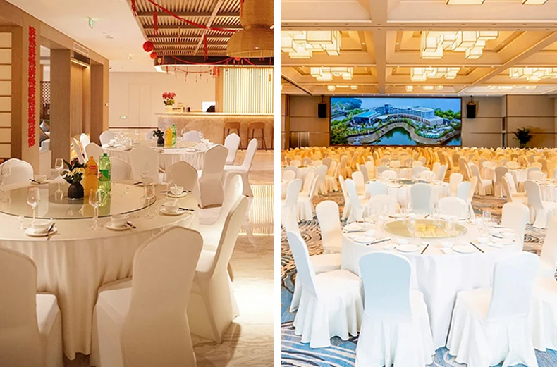 Customized Elegant Restaurant Dining Banquet Wedding Party Folding Spandex Seat Covers For Chairs Ruffled Spandex Chair Cover