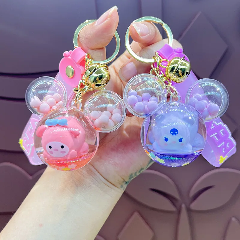 Wholesale Factory Kuromi Keyholder Creative Drifting Bottle Quicksand Keyring New Cute Doll Cooker Liquid Keychain