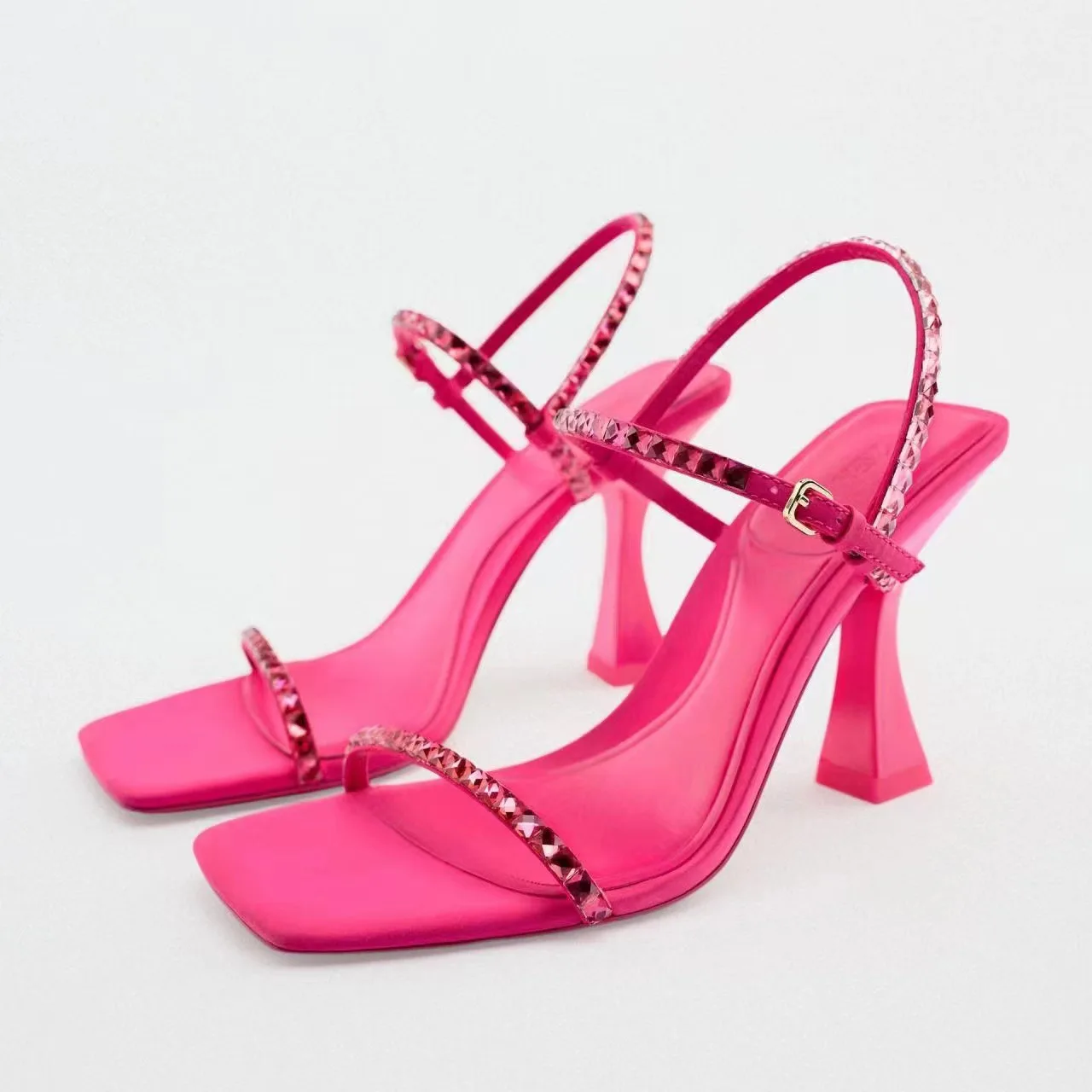 Personalized Rubber Pu High Heels Sandals Ladies Party Square Toe Slip On Sandals
