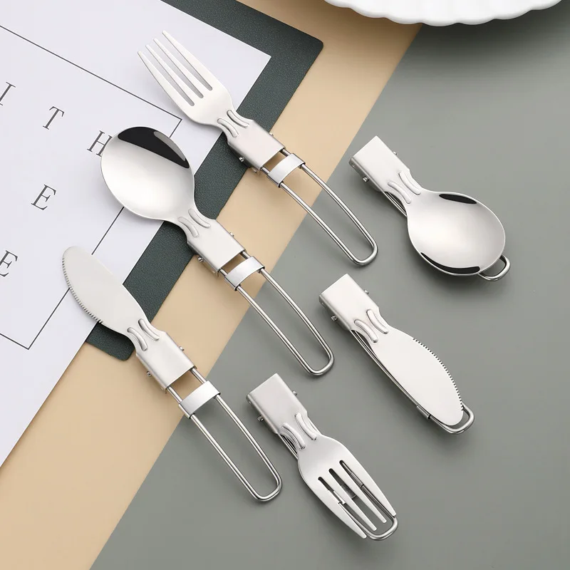 Mini Stainless Steel Folding Spoon and Fork Knife Cutlery Flatware for lunch box