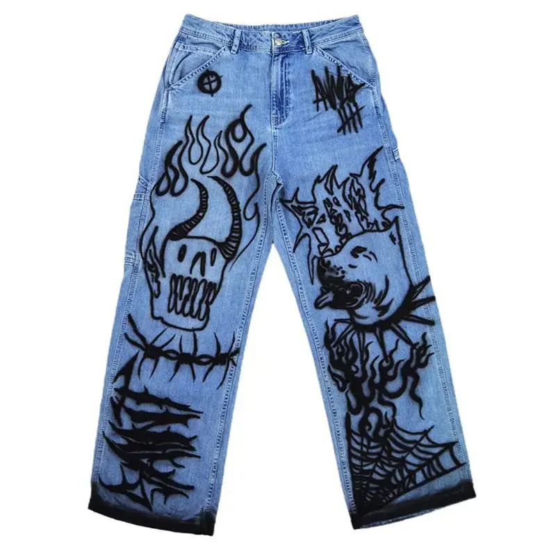 AeeDenim Denim Manufacturer Hand Painted Jeans All Over Print Denim Y2k Jeans Men