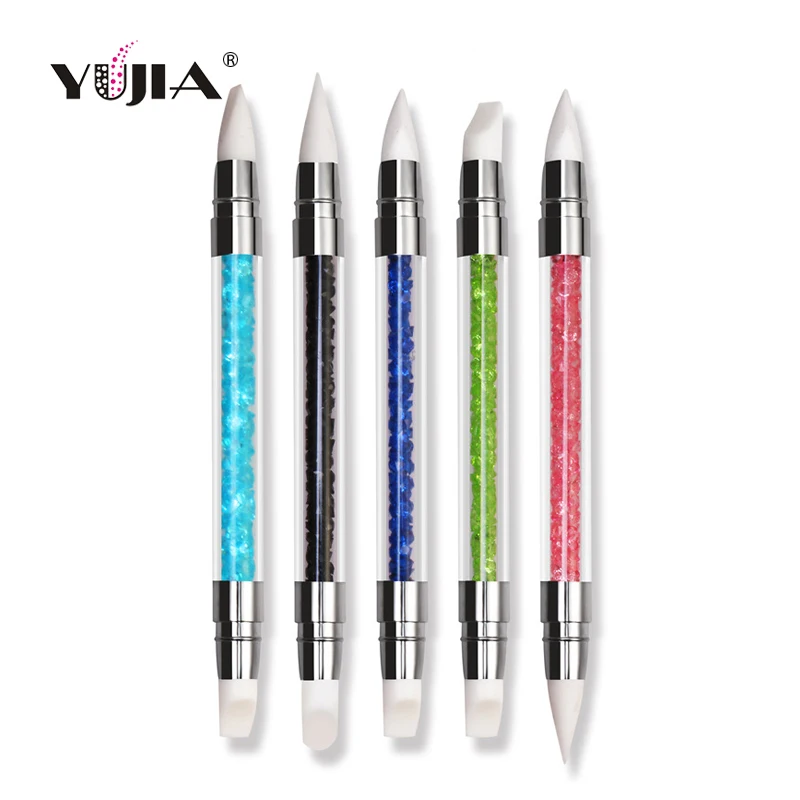 5 шт. двухсторонний инструмент для ногтей жёсткая щётка горный хрусталь ручка Силиконовая