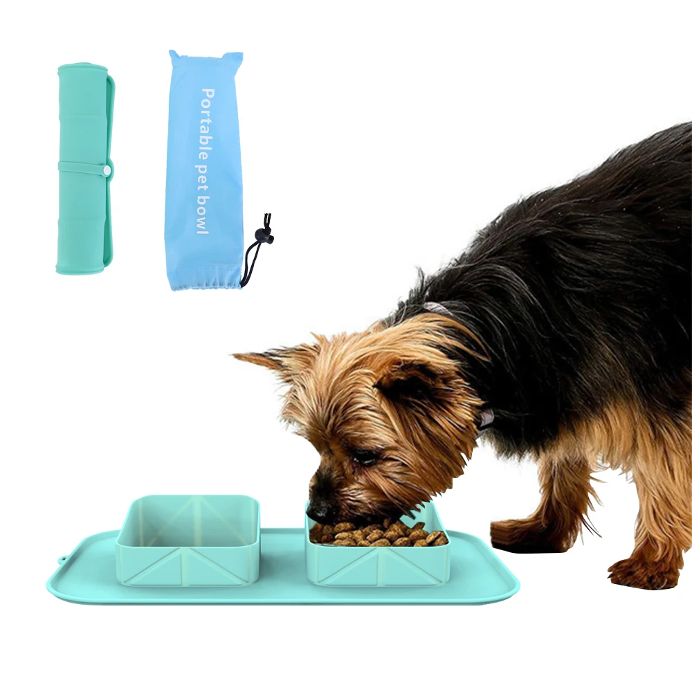 Wholesale New Foldable Dog Cat Food Feeding Mat Silicone Collapsible Portable Pet Feeding Mat With Bowl For Travel with Pet