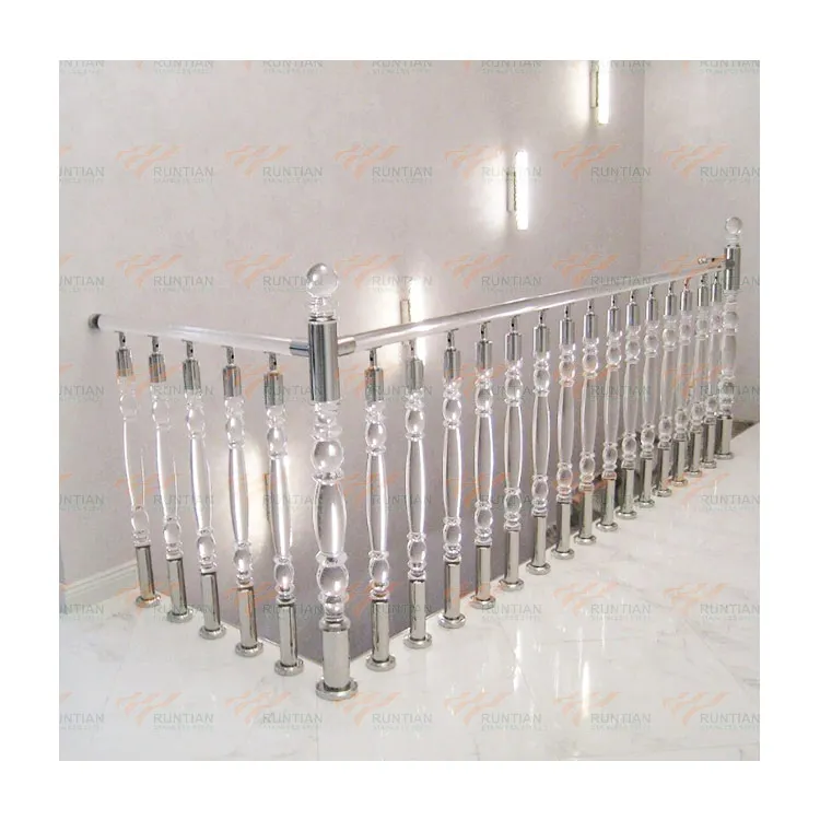 Acrylic railing manufacture handrail crystal balcony fence glass led railing column master pillar