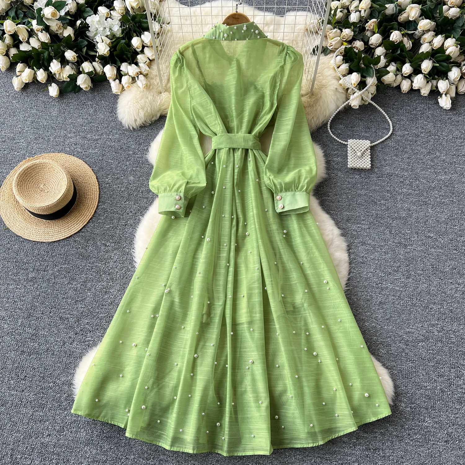 Summer Vintage Tunic Slim Casual Midi Dress For Women Sleeveless Empire Beaded Lace Dress Black White