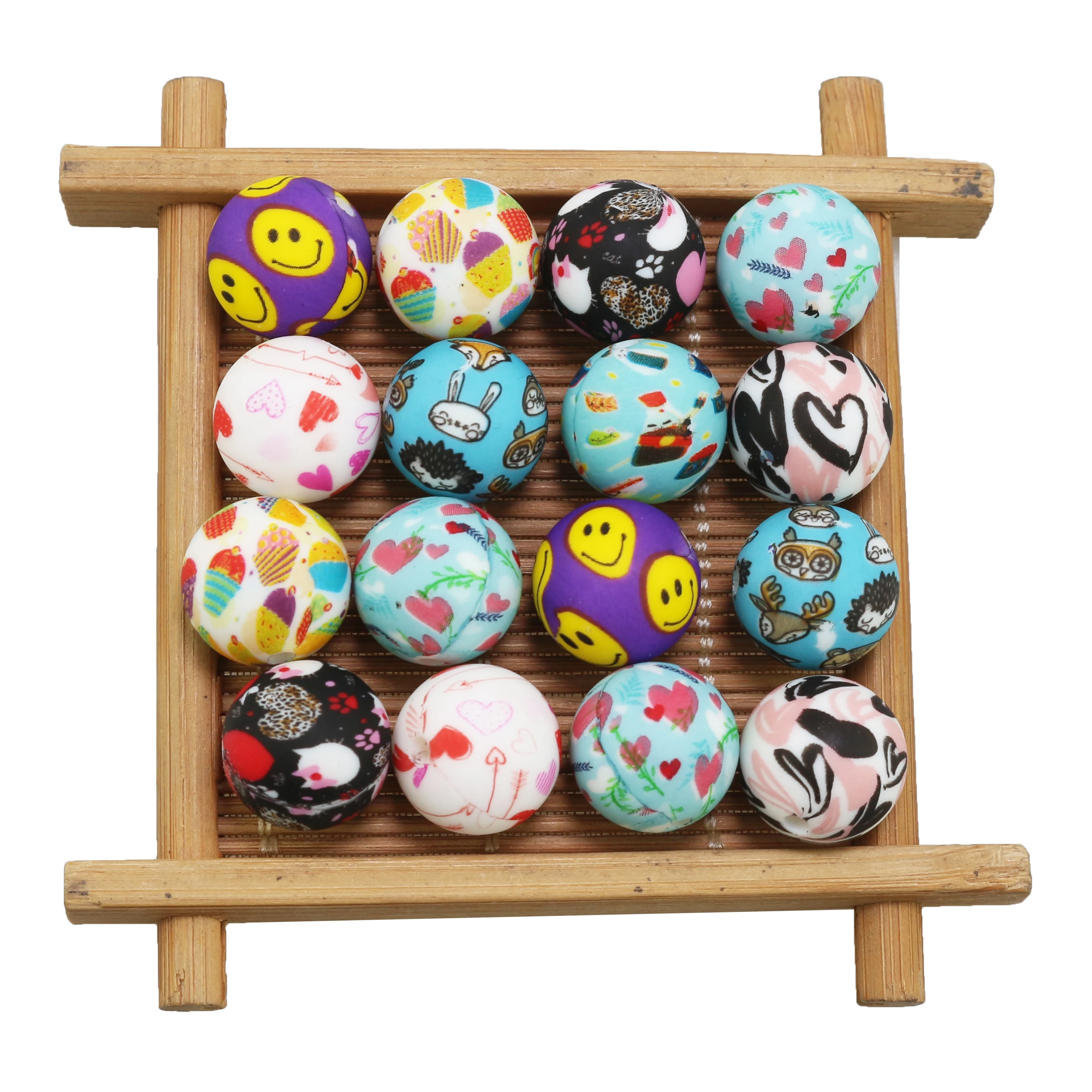 Wholesale Printed 9mm12mm15mm19mm Molar Beads BPA Free Food Grade Hybrid Jewelry Baby Chewing Teeth Custom Round Silicone Beads