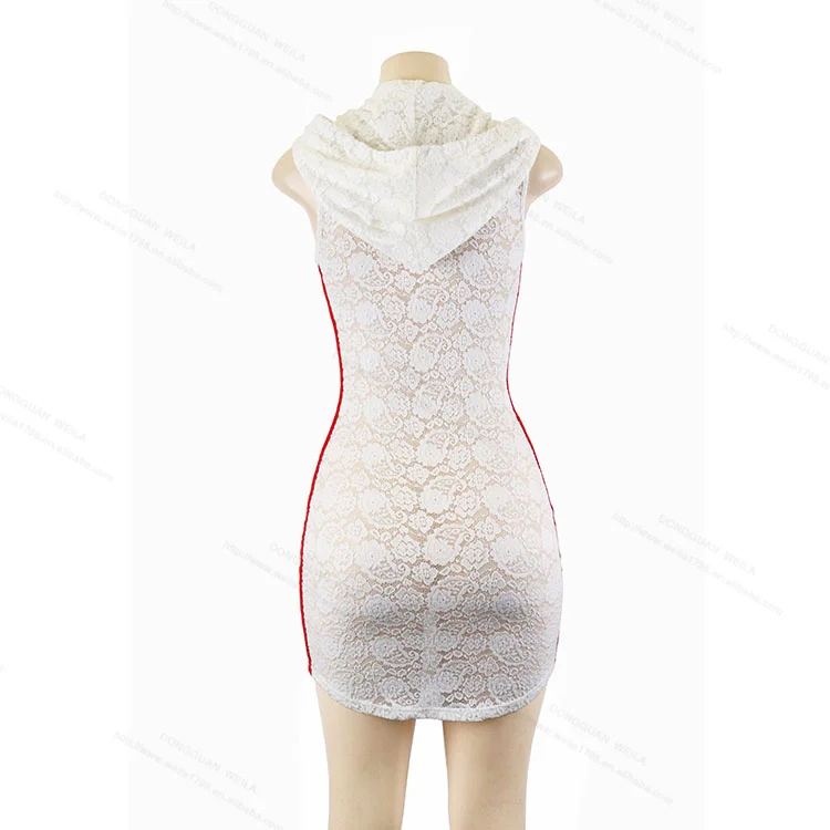 2021 Fashion Sex Appeal Lace Drawstring Hoodies Casual Mini Boycon Dress For Women