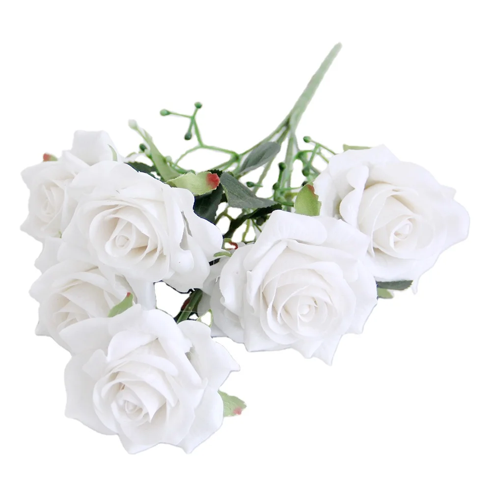 Factory direct sell white roses artificial flower bunch artificial rose flower bushes for wedding decor