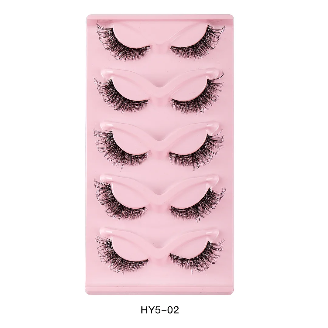 Wholesale 5 Pairs Strip  Natural Wispy Cat Eye Lashes Fluffy Short Volume Fox Eye Lash