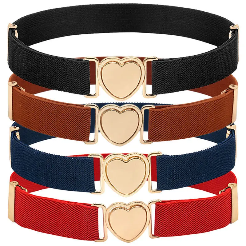 Minimalist Gold Heart Buckle Multi-color Elastic Belt Student for Dress