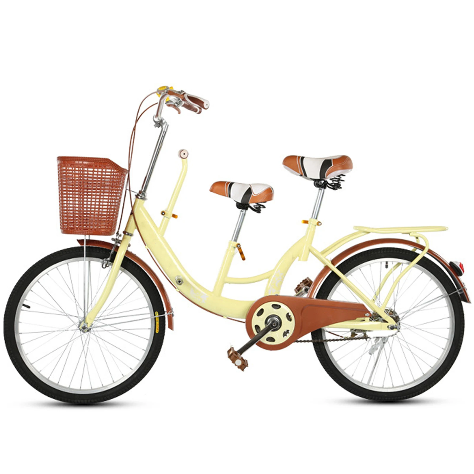 24 inch Adult Beach Cruiser Bike with Child Bike Seat & Armrest, Toddler Carrier Tandem Bike for Family Causal Riding