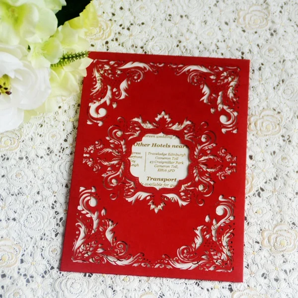 China red laser cut invitations wedding cards luxury table card