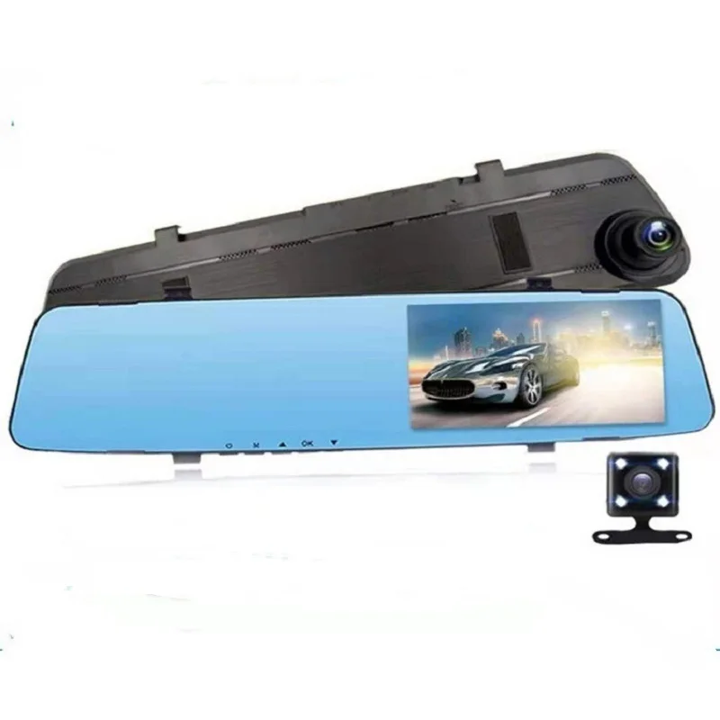 Автомобильный видеорегистратор Full HD 1080P с двумя объективами и зеркалом заднего вида 4,5 дюйма
