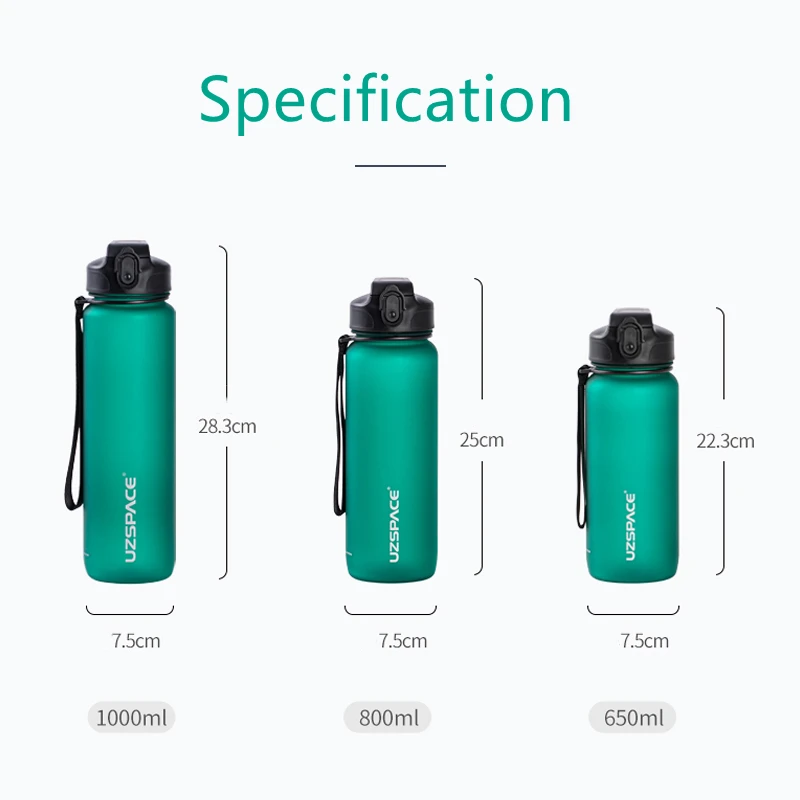 UZSPACE 1L Motivation Hydrate Premium Customizable Running Workout Straw Drink Water Bottles with Straw Logo for Adults