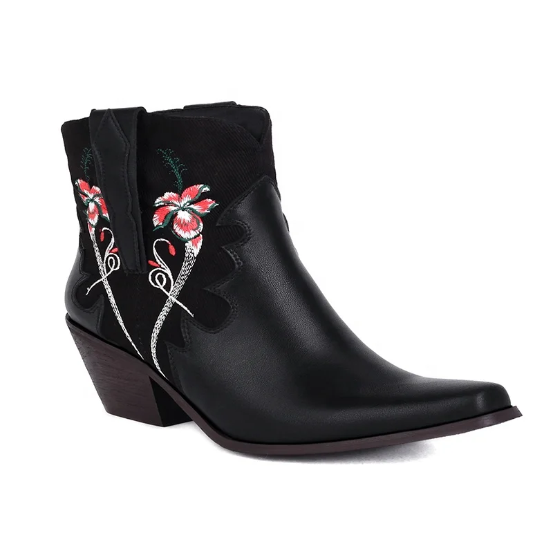 Зимние удобные женские ботильоны на массивном каблуке с вышивкой, кожаные ботинки на заказ