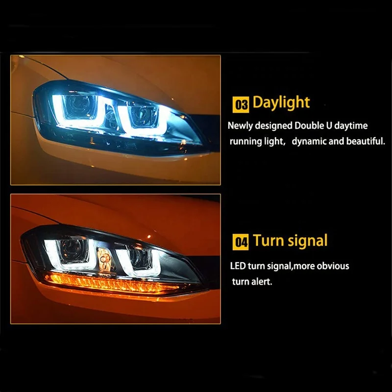U-образные светодиодные фары с биксеноновым HID-проектором для golf 7 2013-2015 ДХО VOLKSWAGEN Golf mk
