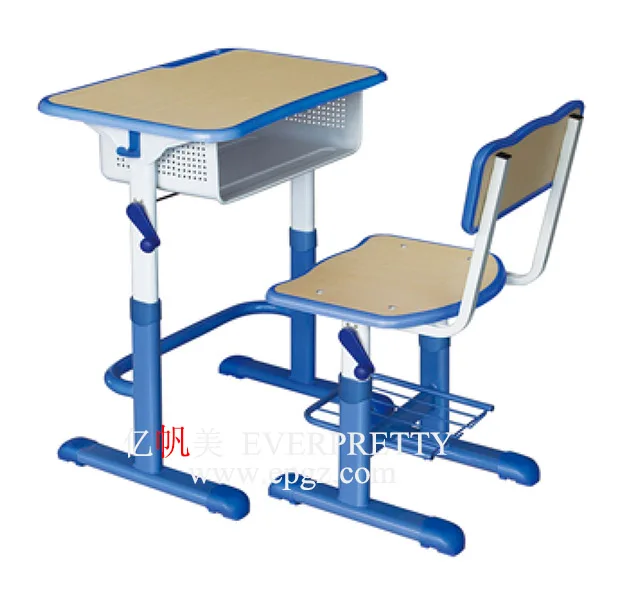Plastic School Furniture Pupil Desk And Chair Single Set Adjustable