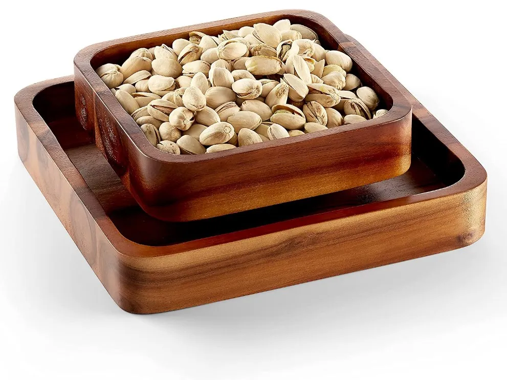 Wood Pistachio Snack Bowl with Shell Storage
