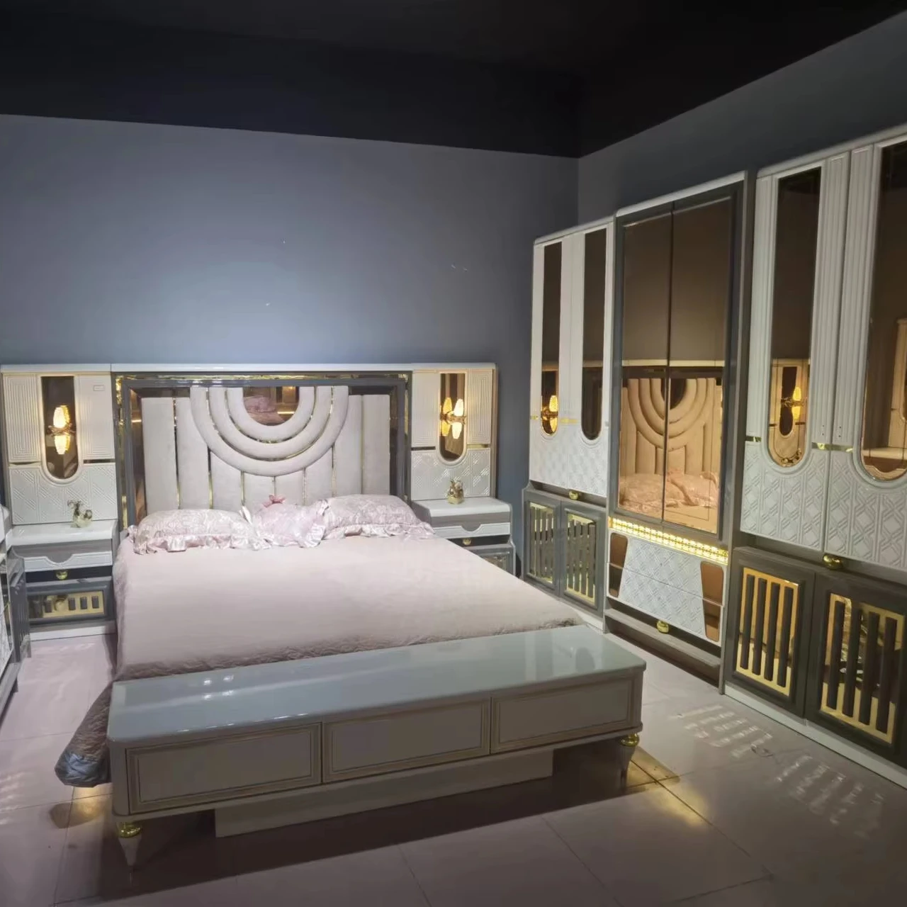 Оптовая продажа набор для спальни размера «King-Size» современный роскошный кожаный деревянный