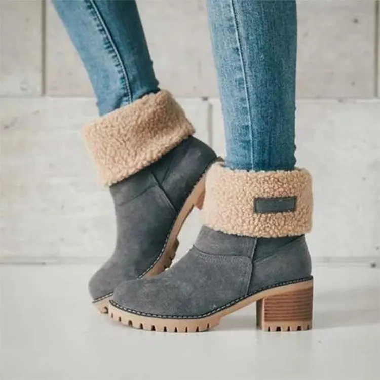 Free Shipping Sherpa Boots Martin Boots Snow Boots Large Antiskid Warm Middle Tube Thick Heel Can Be Worn With Flanging