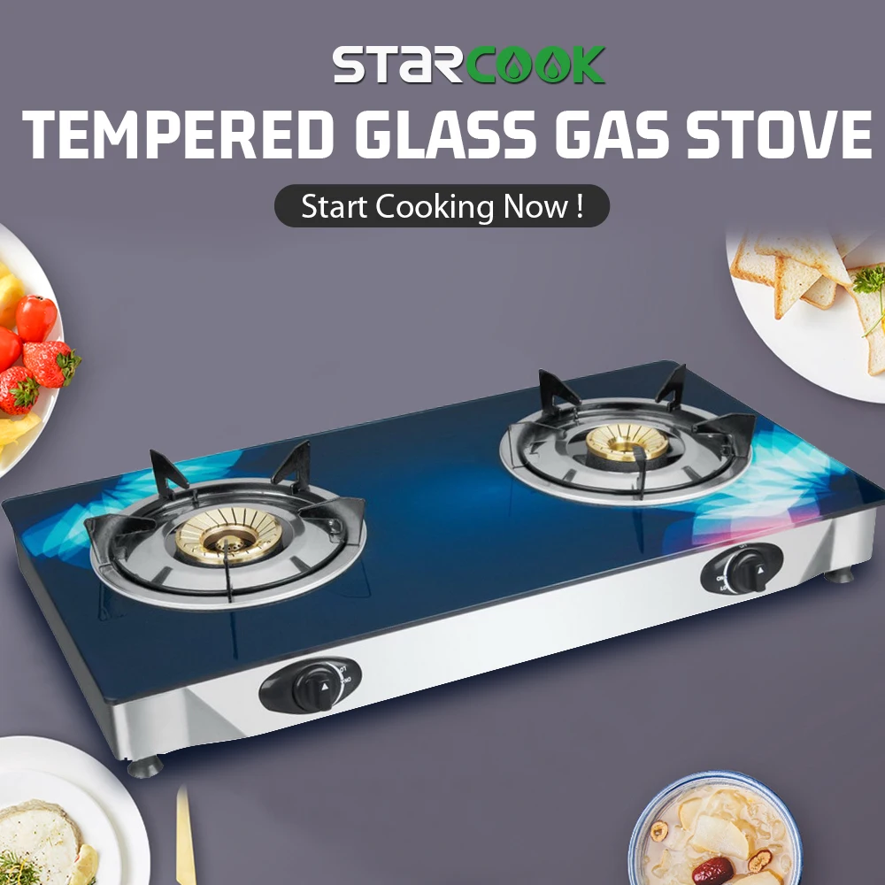 Tempered Glass Family Gas Cooker Brass  2 Range Gas Stove