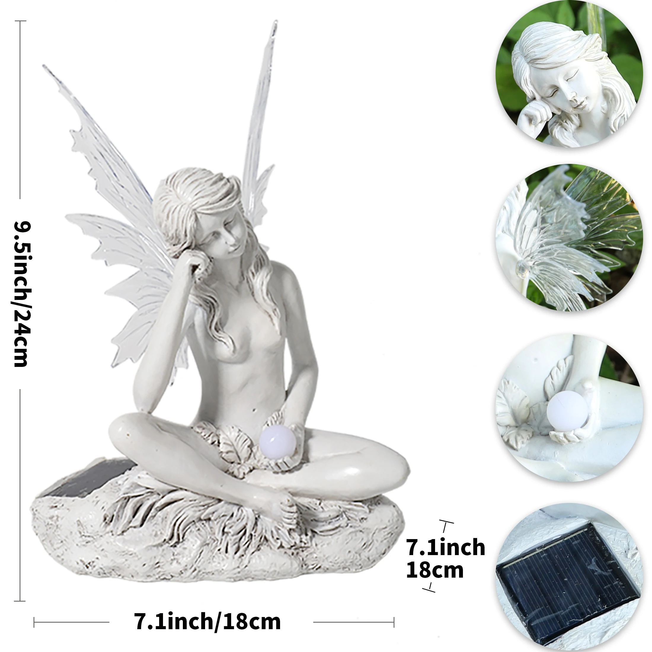 In stock Enchanting Solar Powered Fairy Garden Statue With Color Changing Light Resin Angel Figurine For Outdoor Garden Decor
