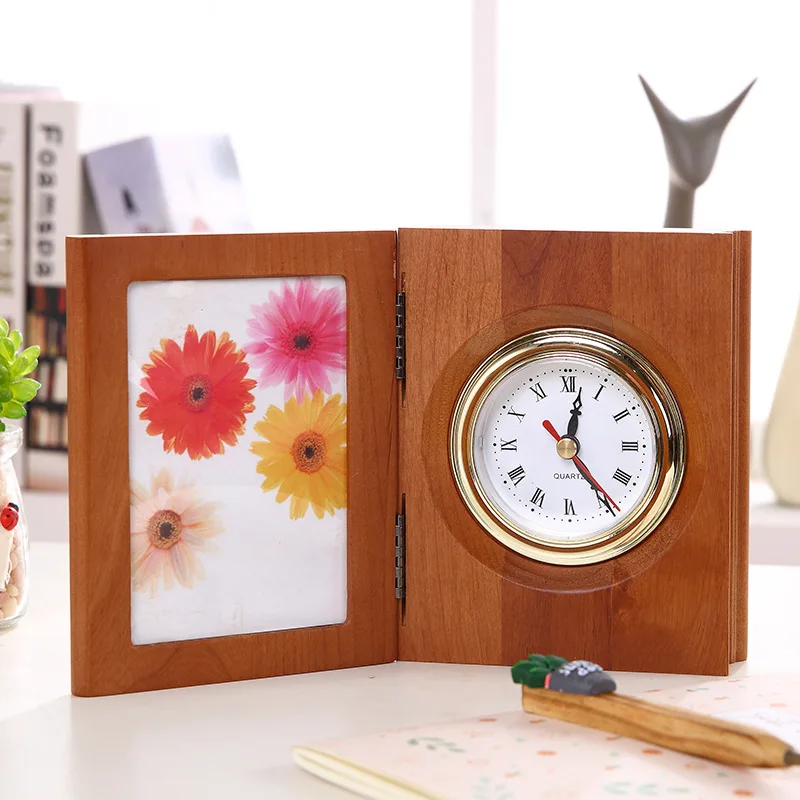 Factory wholesale pen holder wooden with clock