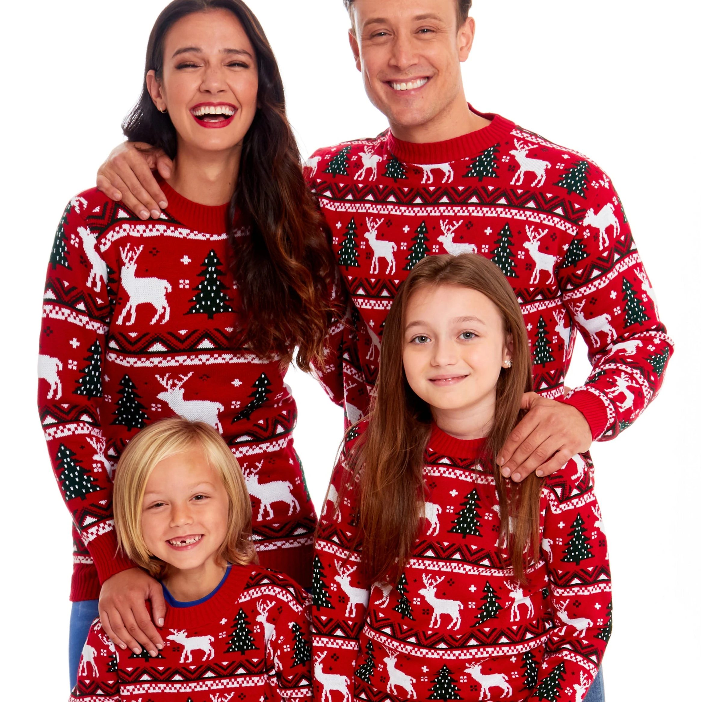 Wholesale Custom FNJIA Family Christmas Sweater Casual Fit Knitted Yarn Christmas Holiday Party Pullover Jumper Family Sweaters